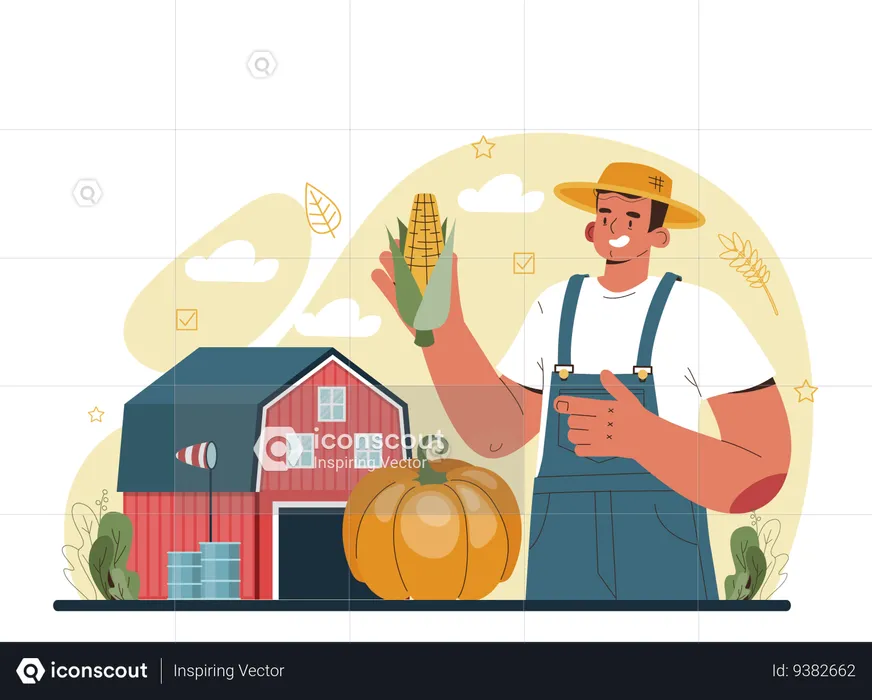 Male farmer getting farming idea  Illustration