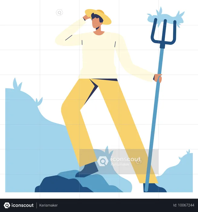 Male Farmer holding pickfork  Illustration