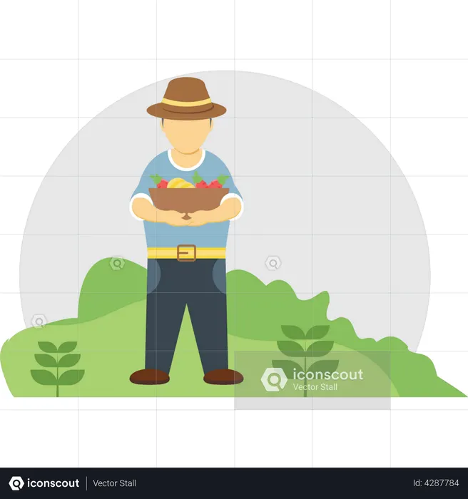 Male Farmer is standing with fruit basket  Illustration