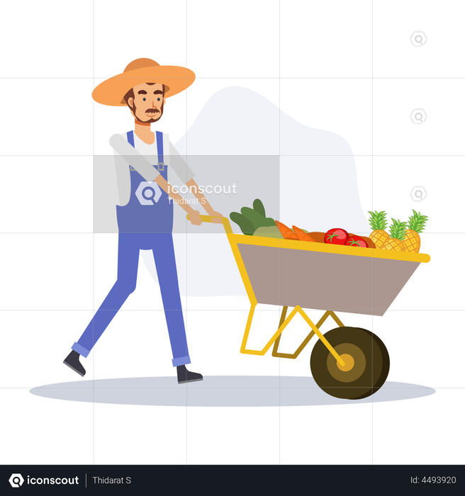 Best Premium Male farmer pushing vegetables cart Illustration download ...