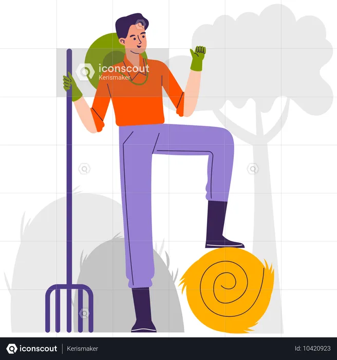 Male farmer Rolling Hay  Illustration