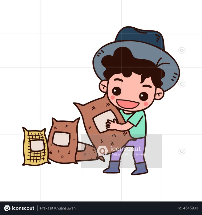 Male farmer straw hat carrying canvas bag  Illustration