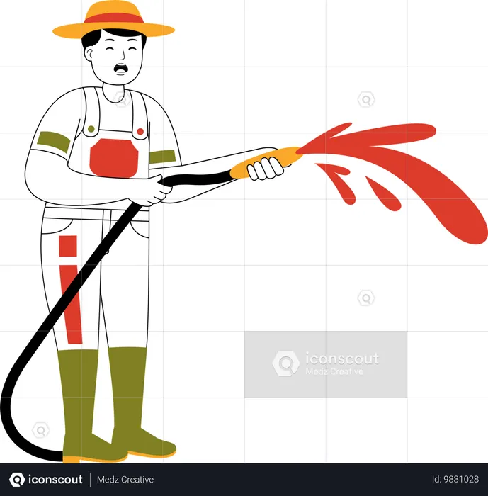植物に水をやる男性農家  イラスト