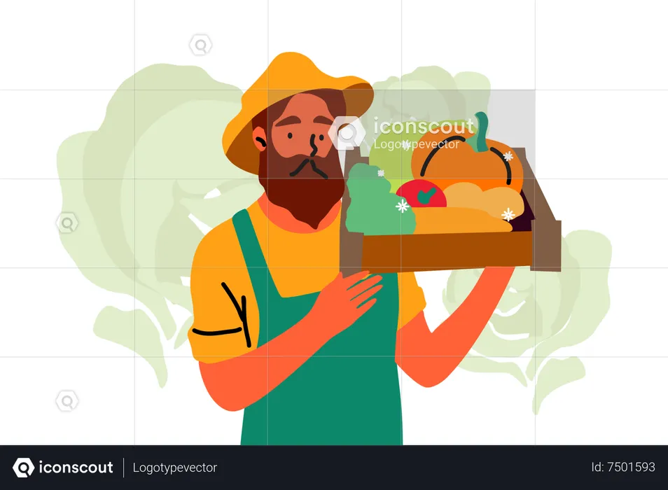 Male farmer with fresh harvest  Illustration