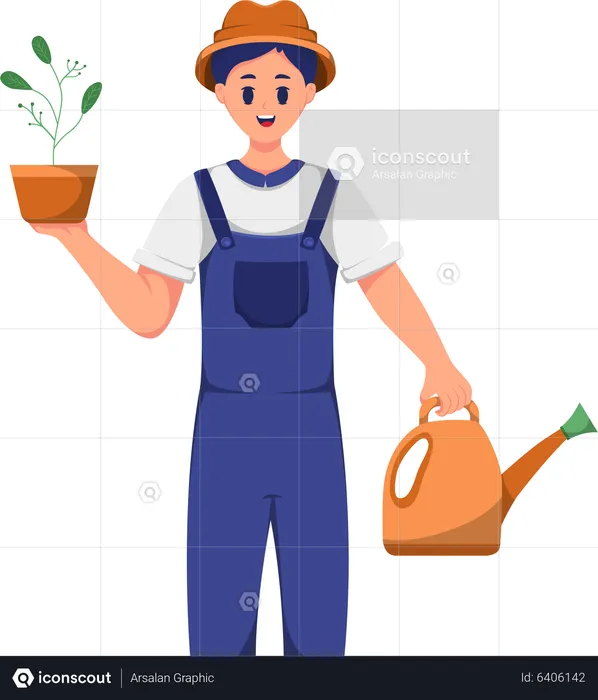 Male Farmer with Plant  Illustration