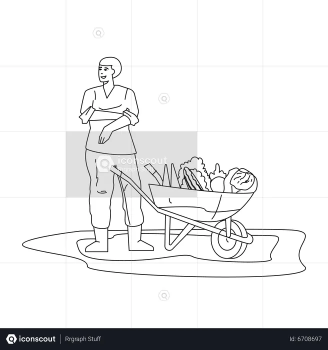 Male farmer with trolley  Illustration