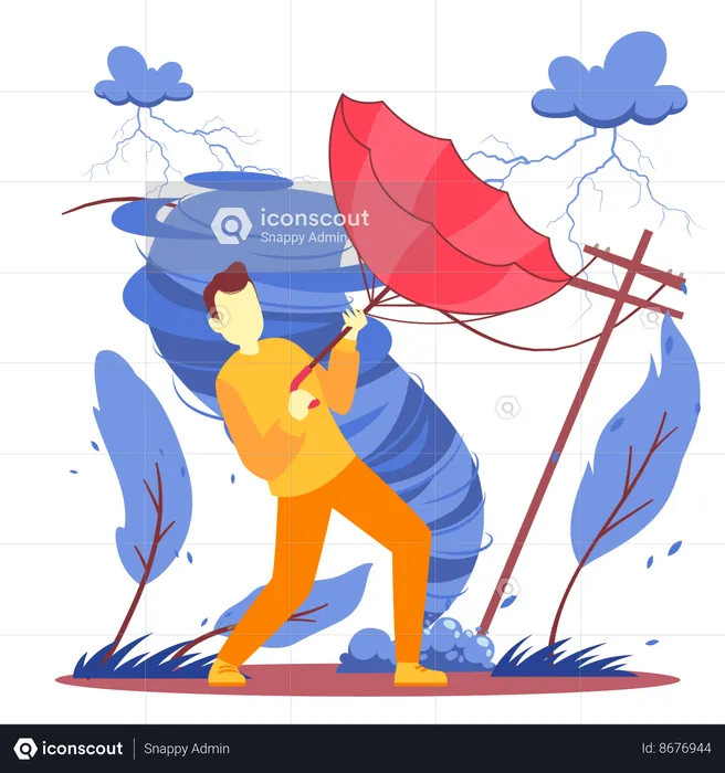 Male Fighting with Thunderstorm  Illustration