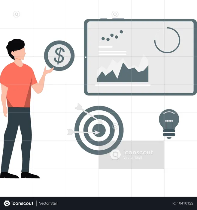 Male financial adviser analyzing stock market  Illustration