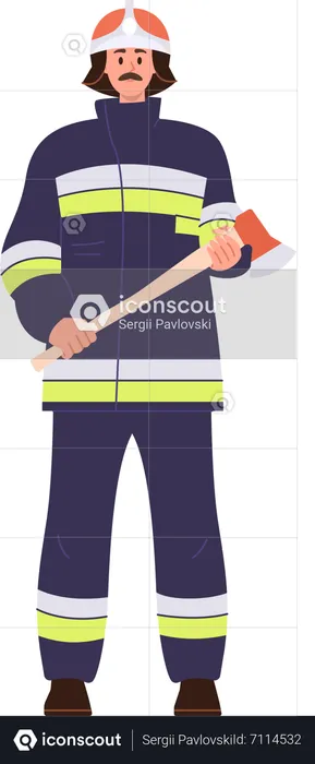 Male firefighter in helmet with axe  Illustration