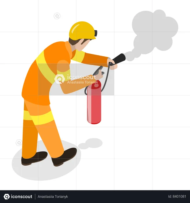 Male firefighter with fire extinguisher  Illustration