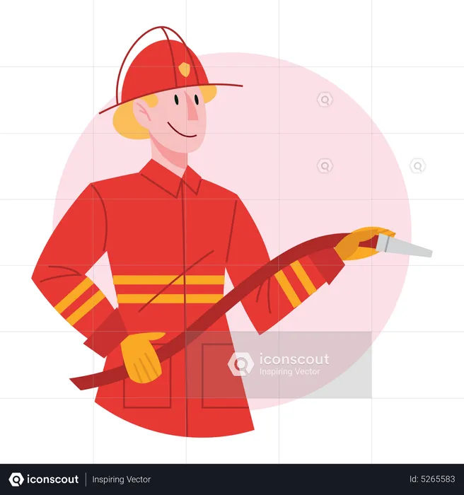 Male fireman with water hose  Illustration