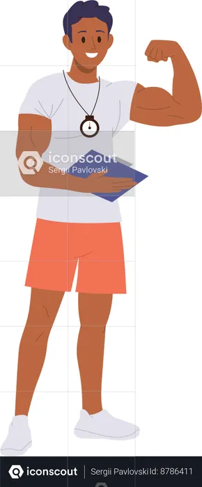 Male fitness coach with stopwatch  Illustration