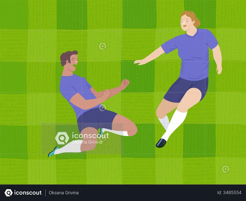 Male footballers enjoying goal  Illustration