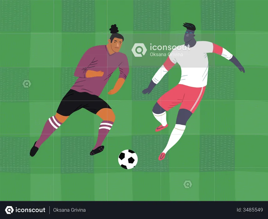 Male footballers playing  Illustration