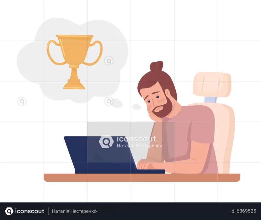 Male freelancer fantasizing about achievements  Illustration