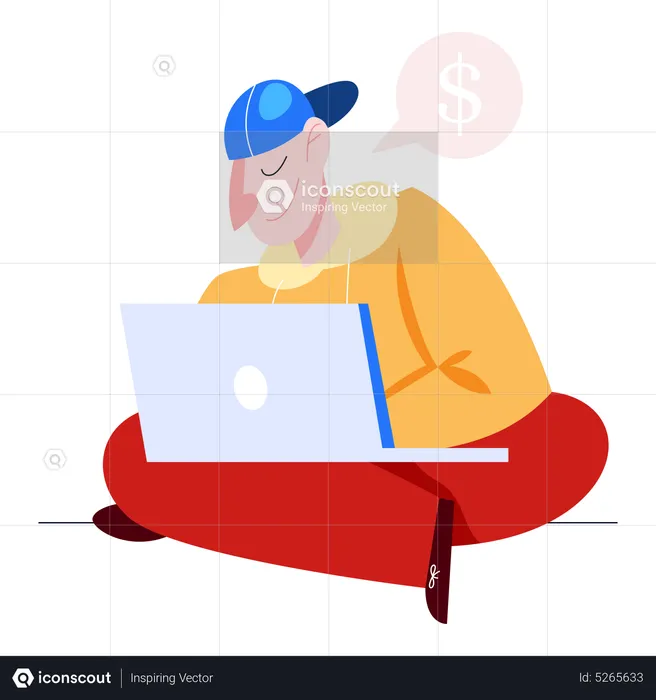 Male freelancer making money online  Illustration