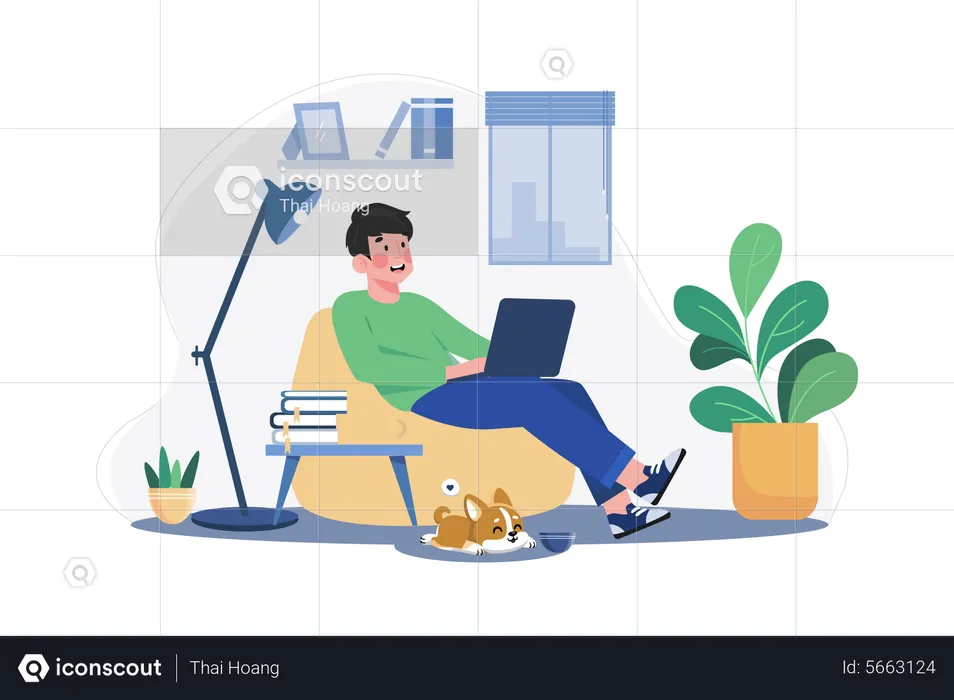 Male Freelancer Working From Home  Illustration