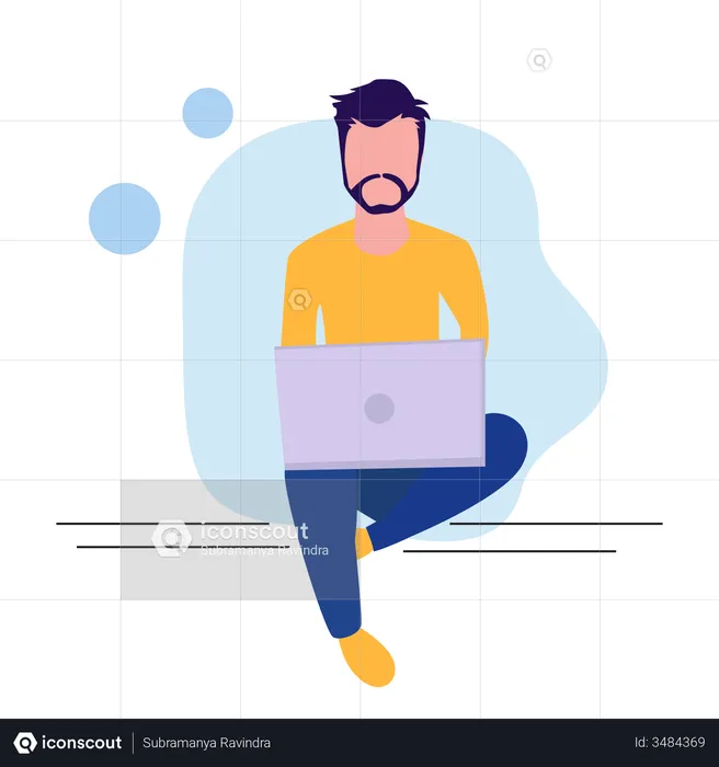 Male freelancer working on laptop  Illustration