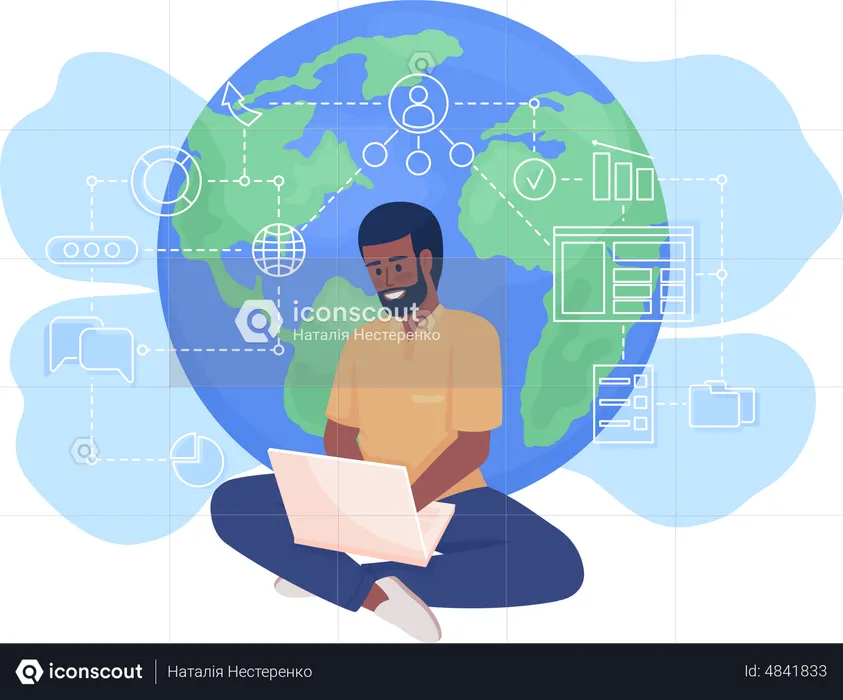Male freelancer working remotely  Illustration