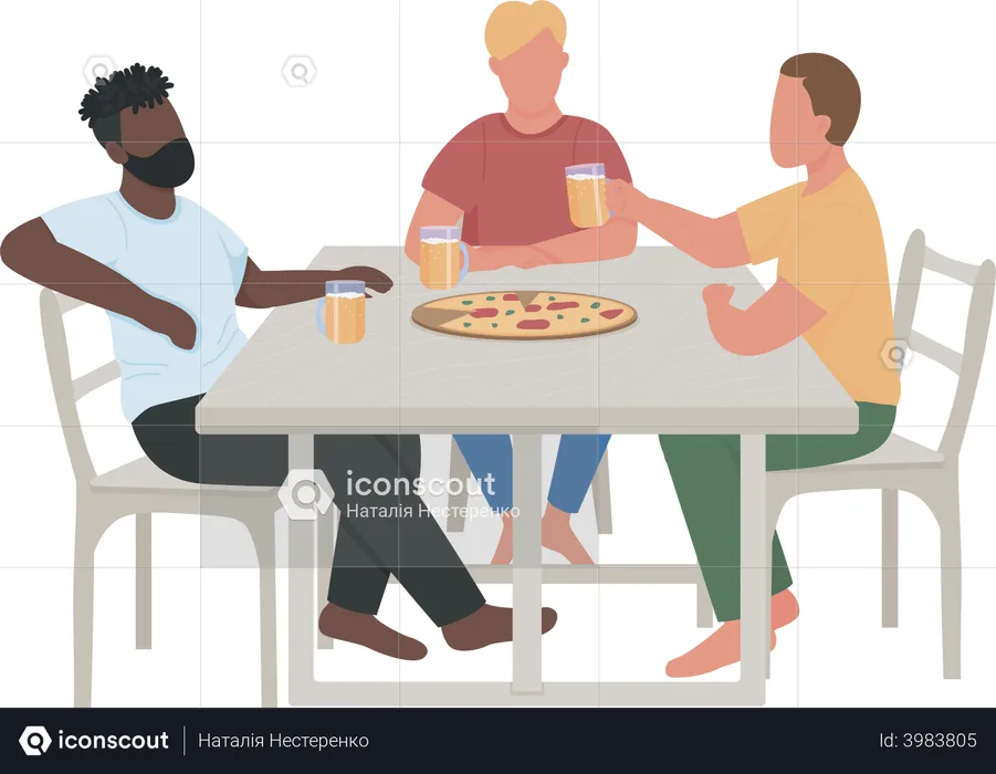 Male friends drinking beer together  Illustration