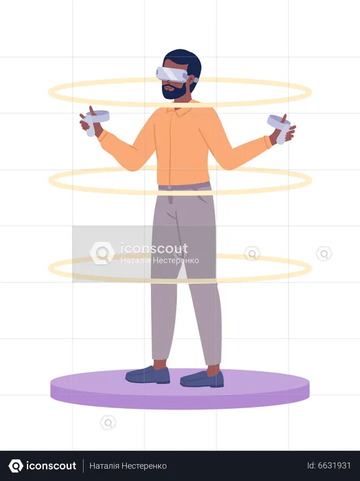 Male Gamer standing on VR gaming station  Illustration