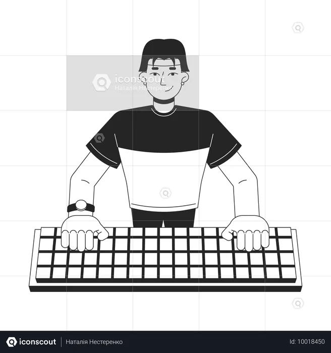 Male gamer with keyboard  Illustration