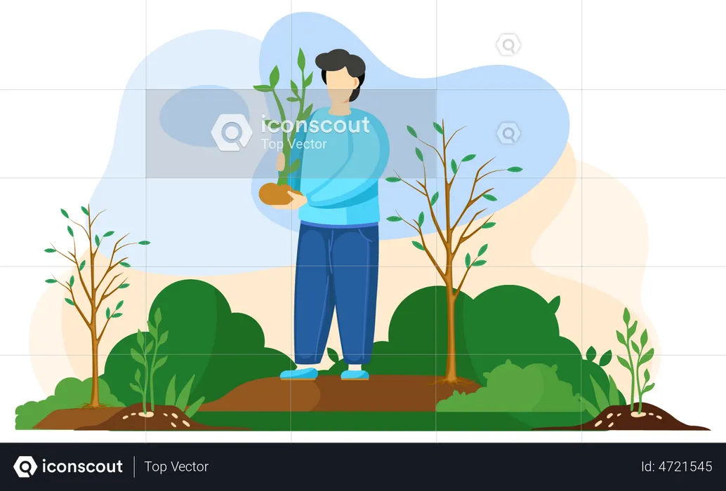 Male gardener holding plant  Illustration