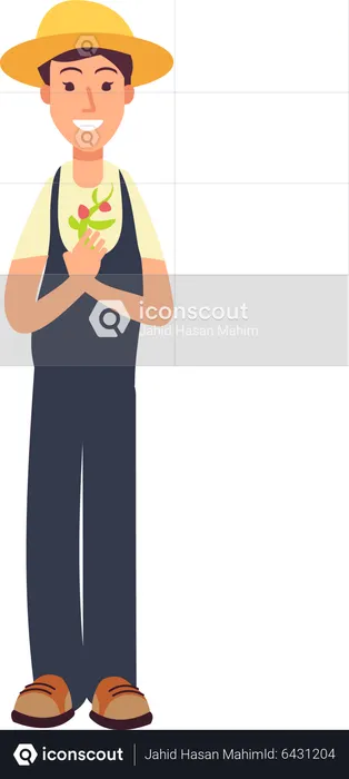 Male gardener holding plant  Illustration
