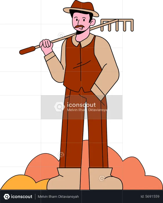 Male gardener with rake  Illustration