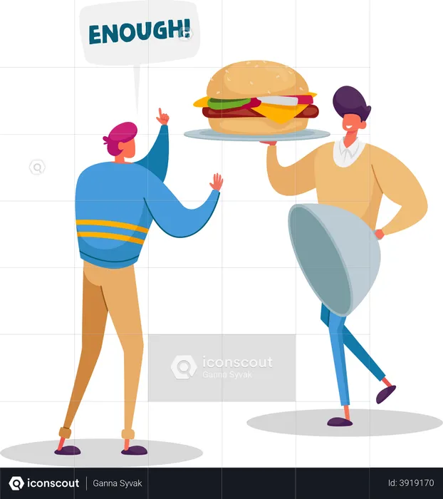 Male Give Up Unhealthy Eating  Illustration