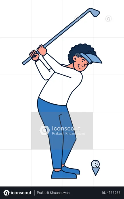 Male golfer hitting ball with stick  Illustration