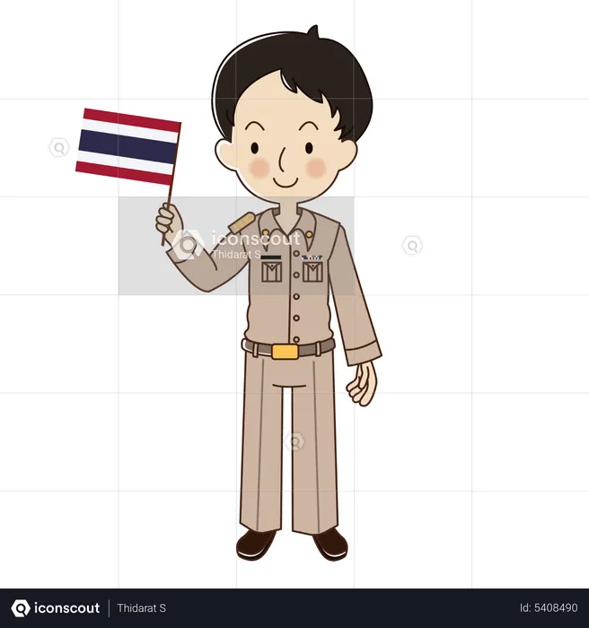 Male government officer holding Thai flag  Illustration
