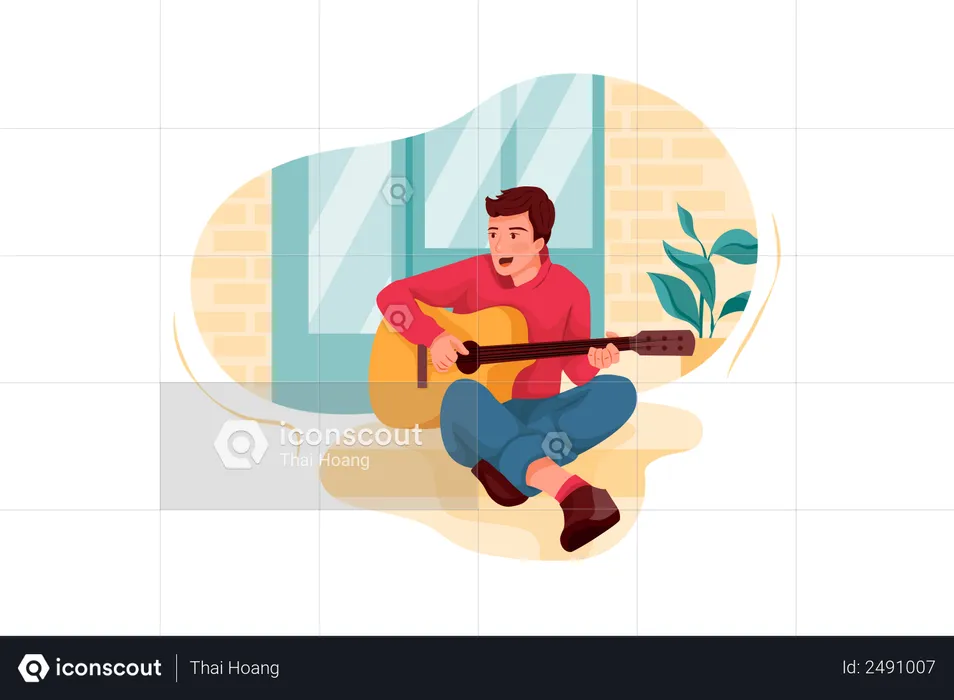 Male guitarist playing guitar  Illustration