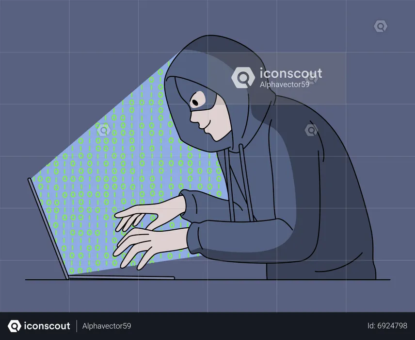 Male hacker hacking system  Illustration