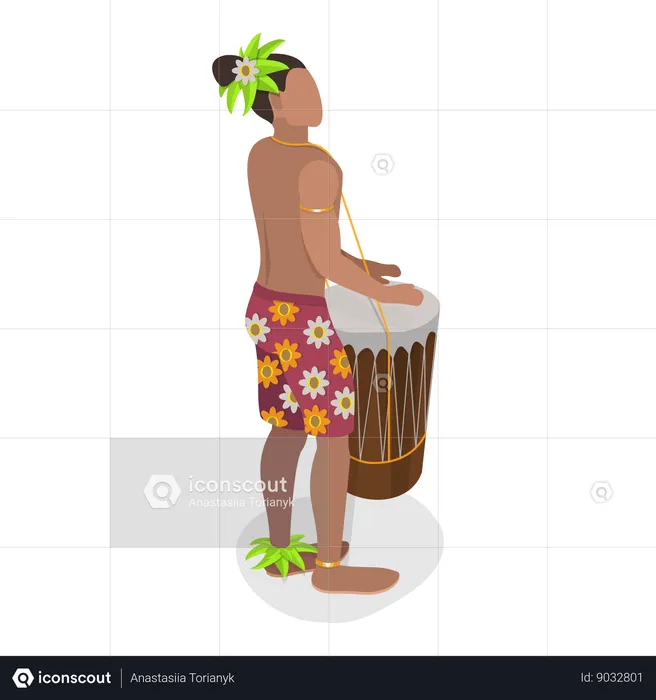 Male hawaiian dancer doing traditional dance  Illustration