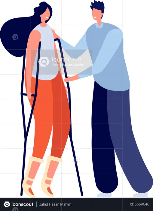 Male helping handicap female  Illustration