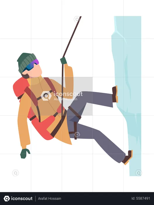 Male hiker climbing glacier  Illustration