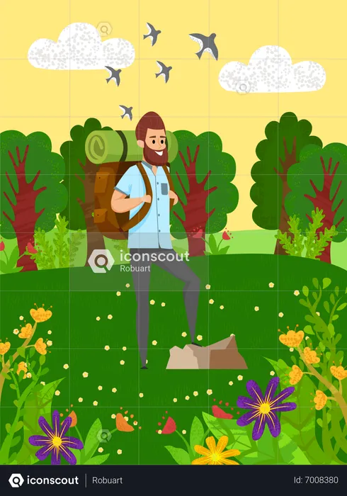 Male hiker with backpack  Illustration