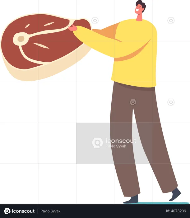 Male Holding Beef Steak  Illustration