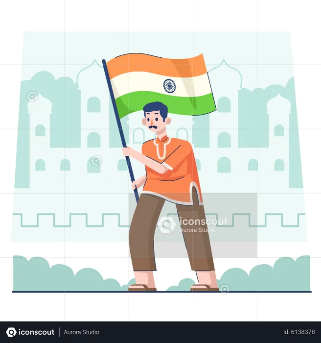 Best Premium Male holding flag on Indian republic day Illustration ...