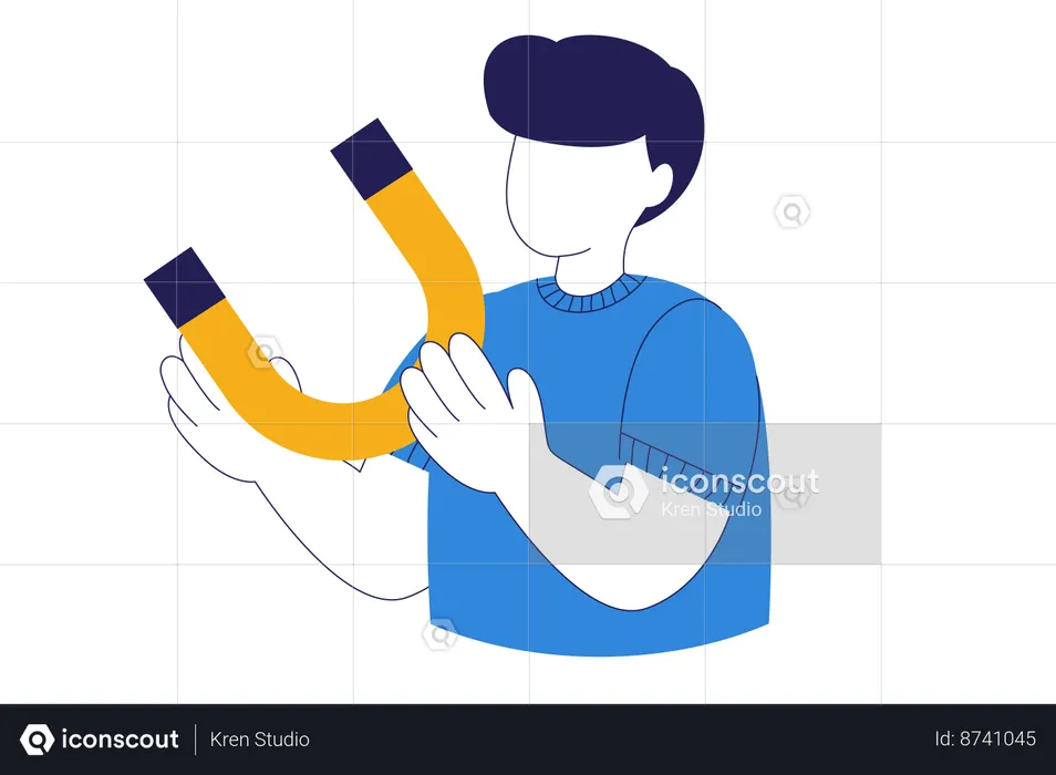 Male holding magnet to attract acquisition  Illustration