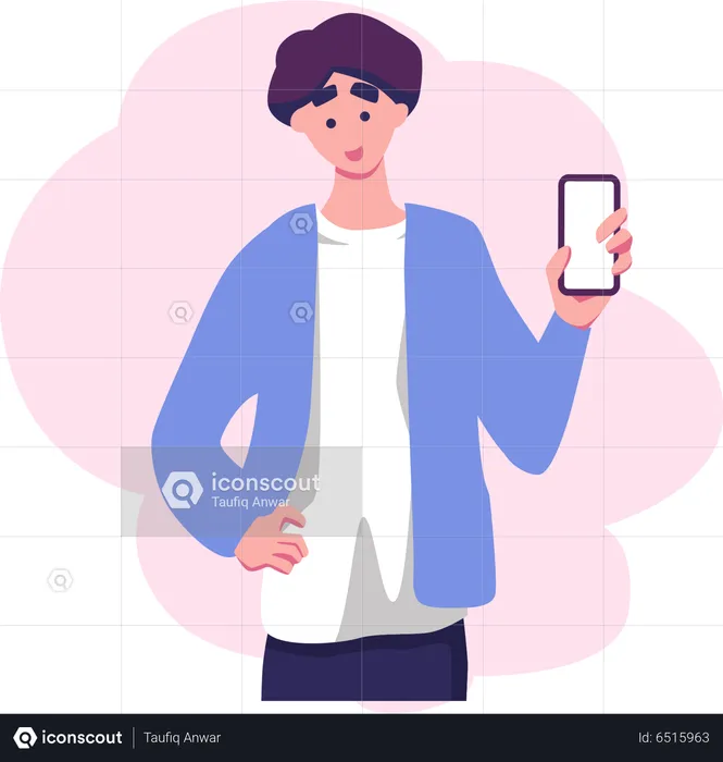 Male Holding Mobile  Illustration
