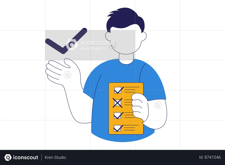 Male holding to do list paper to organize schedule  Illustration
