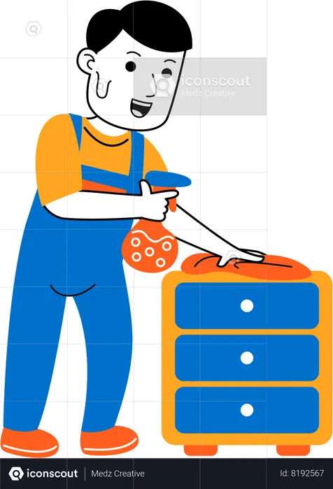 Male housekeeper cleaning furniture  Illustration