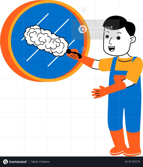 Male housekeeper cleaning mirror  Illustration