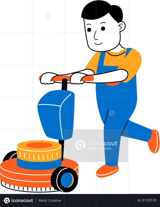Male housekeeper is polishing floor  Illustration