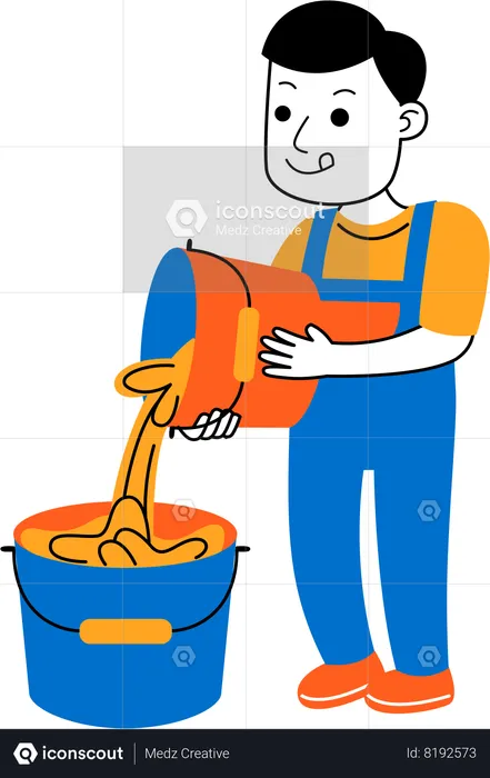 Male housekeeper pouring water  Illustration
