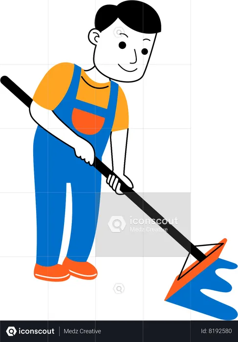 Male housekeeper wiping floor  Illustration