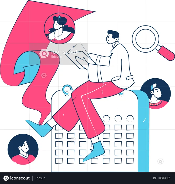 Male HR looking at employee profiles  Illustration