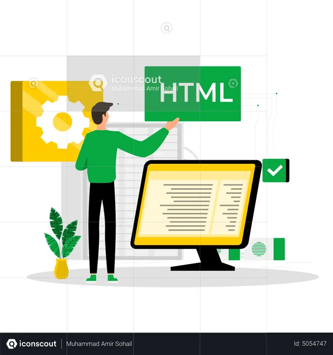 Male HTML developer checking code  Illustration